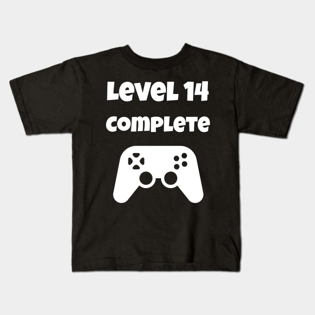 Level 14 Completed Video Gamer 14th Birthday Gift Kids T-Shirt by fromherotozero